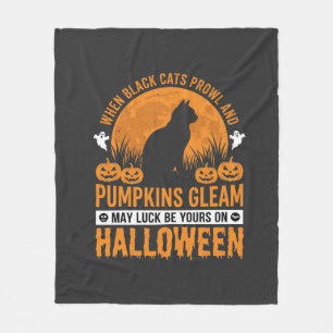 Halloween-Schwarze-Katze-Kürbis-Mond-Design_1 Fleecedecke