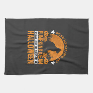 Halloween-Schwarze-Katze-Kürbis-Mond-Design_1 Geschirrtuch