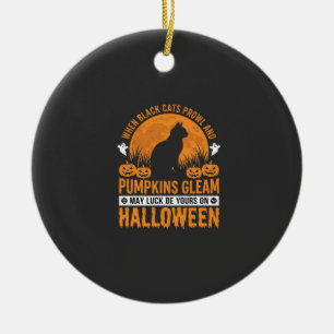 Halloween-Schwarze-Katze-Kürbis-Mond-Design_1 Keramik Ornament