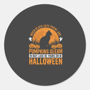 Halloween-Schwarze-Katze-Kürbis-Mond-Design_1 Runder Aufkleber
