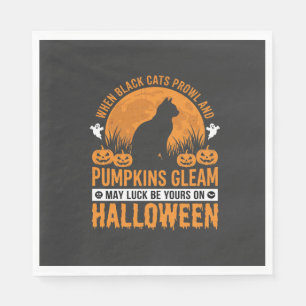 Halloween-Schwarze-Katze-Kürbis-Mond-Design_1 Serviette