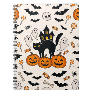 Halloween schwarze Katze & Kürbis Spukhaus Notizblock