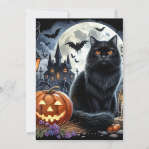 Halloween-Schwarze-Katze-Kürbisgesicht Mitteilungskarte