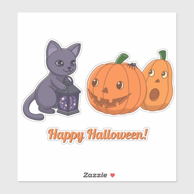 Halloween-Schwarze Katze, Kürbisse, Laterna Magica Aufkleber (Blatt)