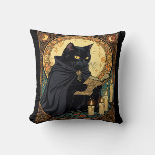 Halloween-Schwarze Katze liest ein Buch Kissen