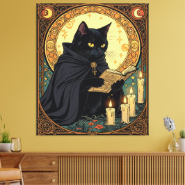 Halloween schwarze Katze liest ein Buch Leinwanddruck