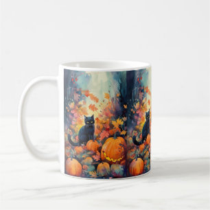 Halloween schwarze Katze mit Kürbissen Gruselig Kaffeetasse