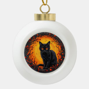 Halloween-Schwarze Katze mit leuchtenden Augen Keramik Kugel-Ornament