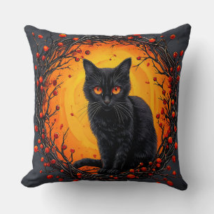 Halloween-Schwarze Katze mit leuchtenden Augen Kissen