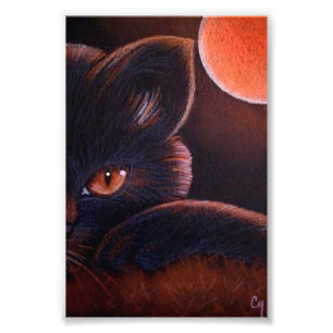 HALLOWEEN SCHWARZE KATZE MIT ORANGEM MOND 10 CM X  FOTODRUCK