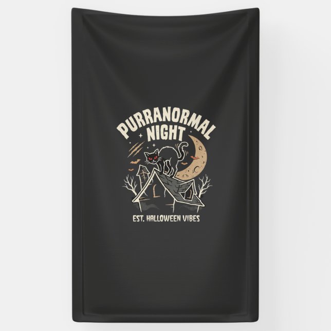 Halloween-Schwarze-Katze-Mond (2) Banner (Vertikal)