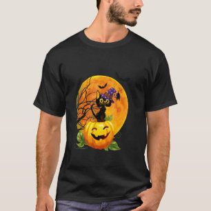 Halloween schwarze Katze Mond Fledermaus Katze Kat T-Shirt