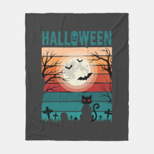 Halloween schwarze Katze Mond Friedhof Retro-Vekto Fleecedecke