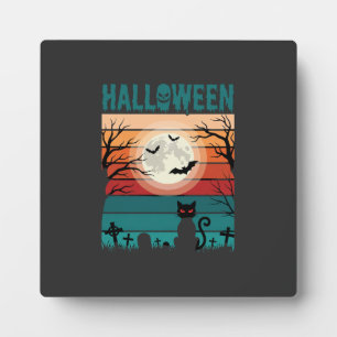 Halloween schwarze Katze Mond Friedhof Retro-Vekto Fotoplatte