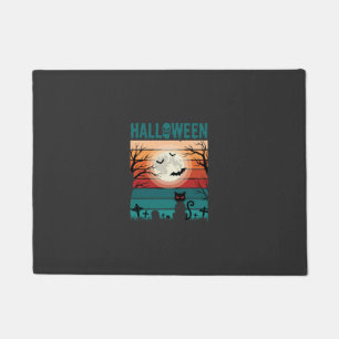 Halloween schwarze Katze Mond Friedhof Retro-Vekto Fußmatte