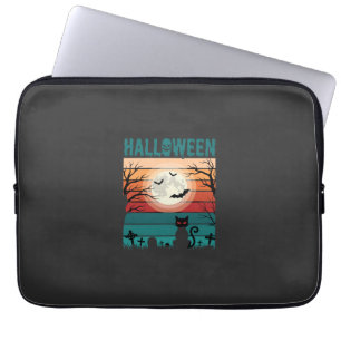Halloween schwarze Katze Mond Friedhof Retro-Vekto Laptopschutzhülle
