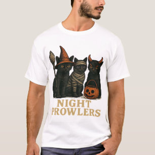 Halloween schwarze Katze Nachtbummler lustiges Kos T-Shirt
