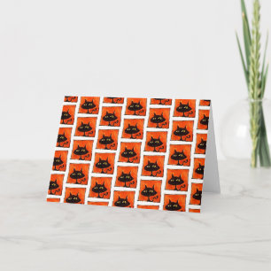 Halloween-Schwarze-Katze-Orange-Quadrate-Cartoon-K Karte