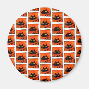 Halloween schwarze Katze orange Quadrate Cartoon Magnet