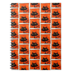 Halloween schwarze Katze orange Quadrate Cartoon Notizblock