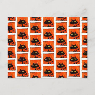 Halloween schwarze Katze orange Quadrate Cartoon Postkarte