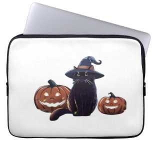Halloween schwarze Katze Oversized T-Shirt Laptopschutzhülle