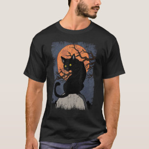 Halloween schwarze Katze roter Mond Gruselige schw T-Shirt