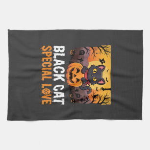 Halloween-Schwarze-Katze-Special-Love-Kürbis-Desig Geschirrtuch
