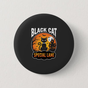 Halloween-Schwarze-Katze-Spukhaus-Mond-Design Button