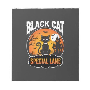 Halloween-Schwarze-Katze-Spukhaus-Mond-Design Notizblock