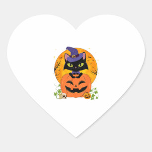 Halloween-Schwarze Katze und Kürbismädchen Frauen Herz-Aufkleber