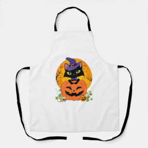 Halloween-Schwarze Katze und Kürbismädchen Frauen Schürze