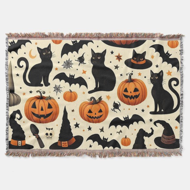 Halloween-Schwarze Katze und Kürbismuster Decke (Vorderseite)