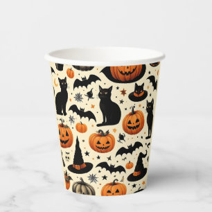 Halloween-Schwarze Katze und Kürbismuster Pappbecher
