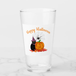 Halloween-Schwarze-Katze-und-Kürbisparty Glas