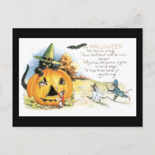 Halloween schwarze Katze und Maus Postkarte