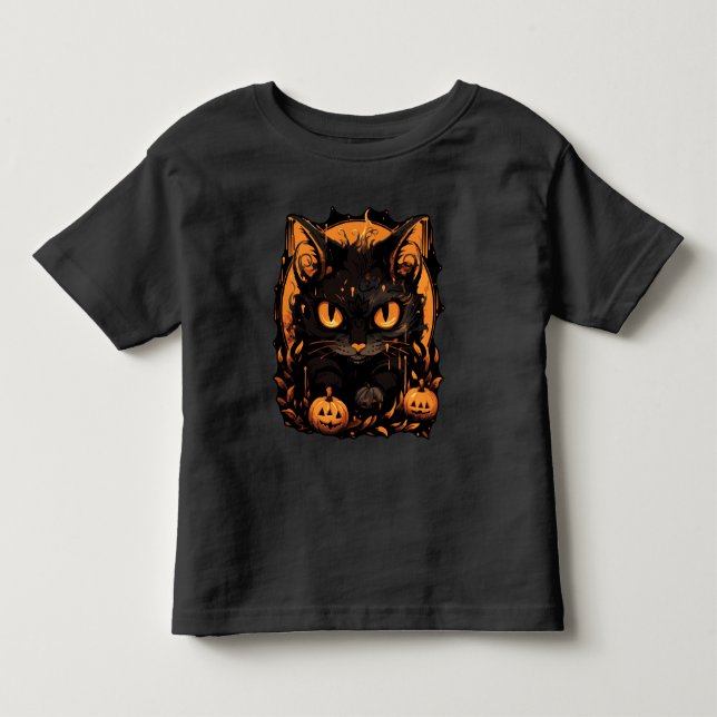 Halloween: Schwarze Katze unter Kürpen Kleinkind T-shirt (Vorderseite)
