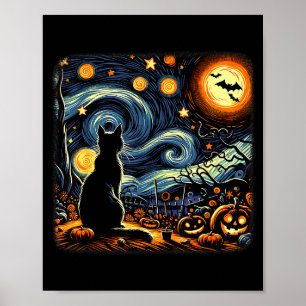 Halloween schwarze Katze Van Gogh Sternennacht Kat Poster