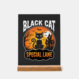 Halloween-Schwarze-Katze-Verlassenes-Haus-Mond-Des Acrylschild