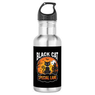 Halloween-Schwarze-Katze-Verlassenes-Haus-Mond-Des Edelstahlflasche