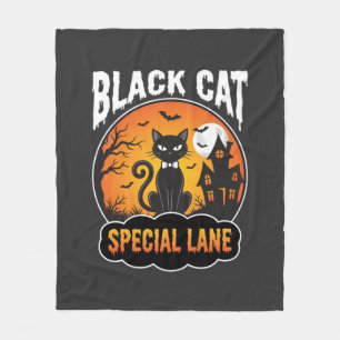 Halloween-Schwarze-Katze-Verlassenes-Haus-Mond-Des Fleecedecke