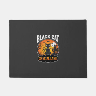 Halloween-Schwarze-Katze-Verlassenes-Haus-Mond-Des Fußmatte