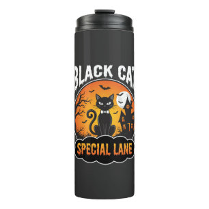 Halloween-Schwarze-Katze-Verlassenes-Haus-Mond-Des Thermosbecher