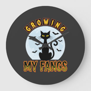 Halloween-Schwarze-Katze-Wachse-Meine-Fangzähne-De Große Wanduhr