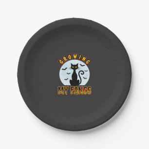 Halloween-Schwarze Katze wächst meine Fangzähne De Pappteller