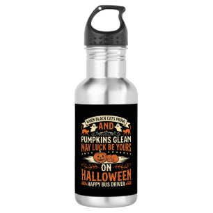 Halloween schwarze Katzen Kürbis glücklicher Busfa Edelstahlflasche