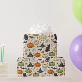 Halloween schwarze Katzen-Kürbisse Geschenkpapier