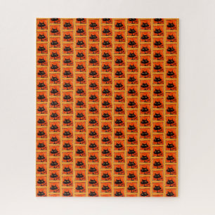 Halloween schwarze Katzen orange Quadrate Cartoon