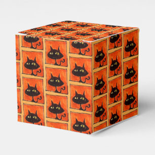 Halloween schwarze Katzen orange Quadrate Cartoon Geschenkschachtel