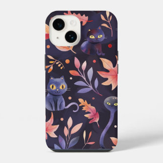 Halloween schwarze Katzen und Monde Lustige Hexen- iPhone 14 Hülle
